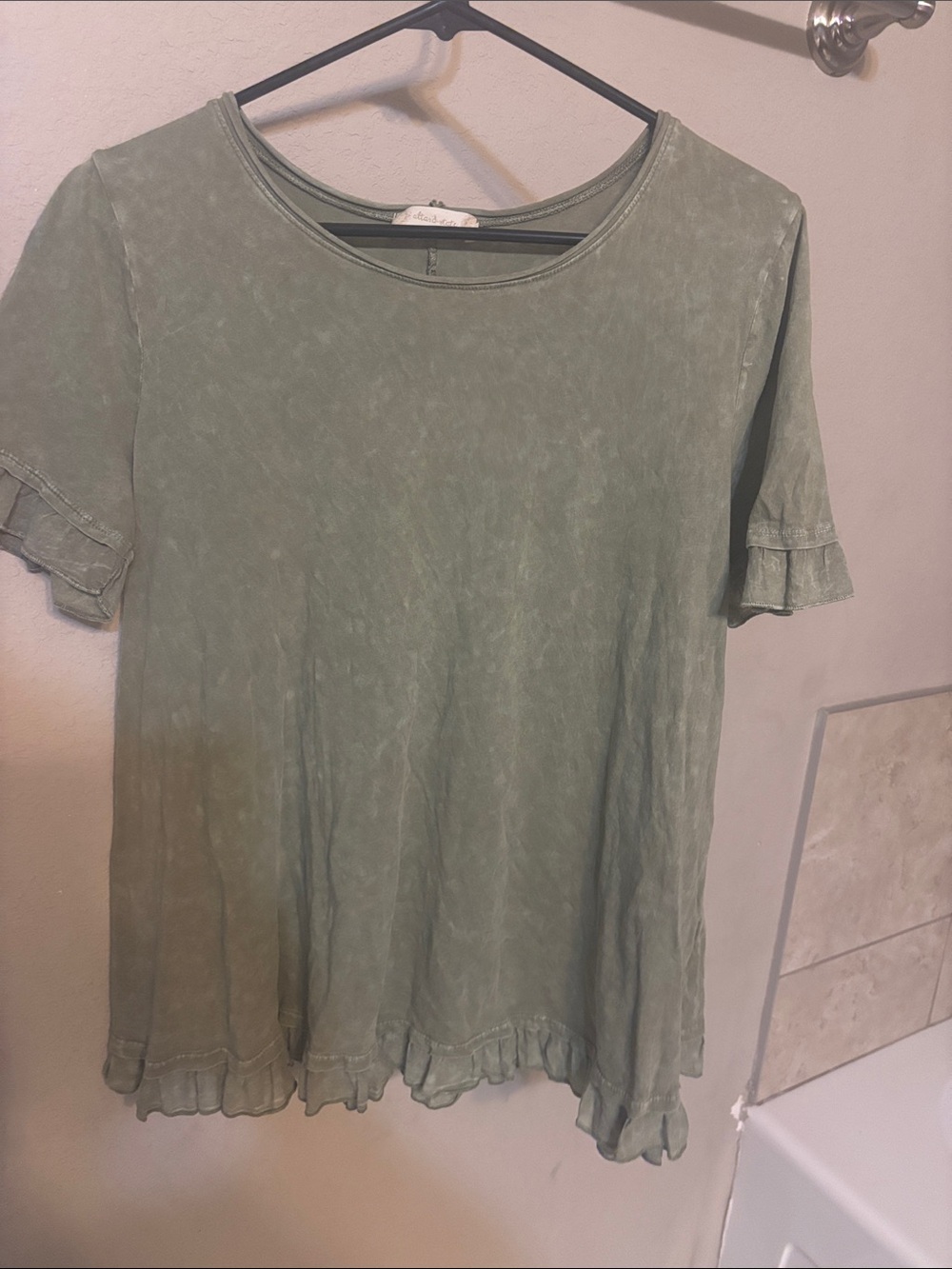 Altar'd State Sage Green Washed Ruffle Sleeve Tee